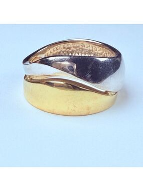 Estate 14K Yellow & White Solid Gold Stacking Wave Puzzle Band Ring Italy